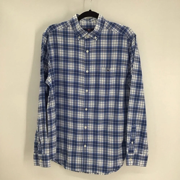 Vineyard Vines Classic Fit Plaid Tucker Shirt Blue L/S Button-Down Size Medium - Picture 2 of 7